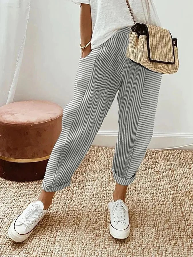 Gabriella | Women's Striped Trousers — Relaxed Casual Fit