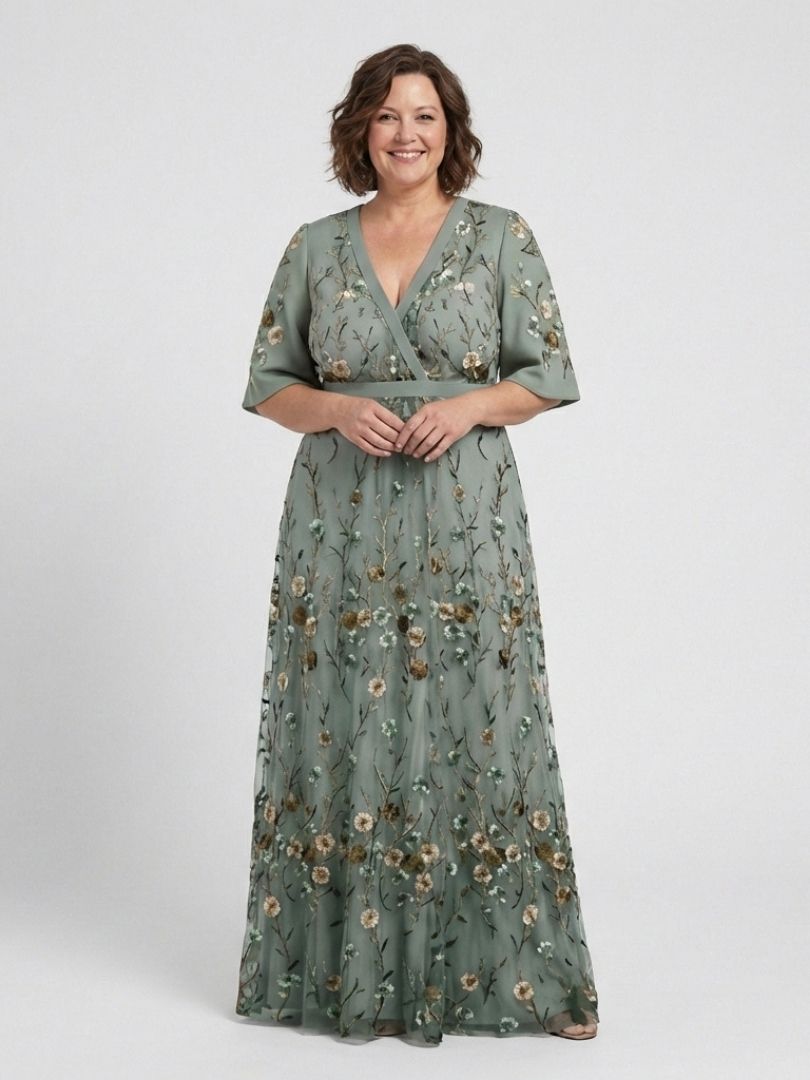 Mia  | Floral V Neck Short Sleeve Maxi Dress