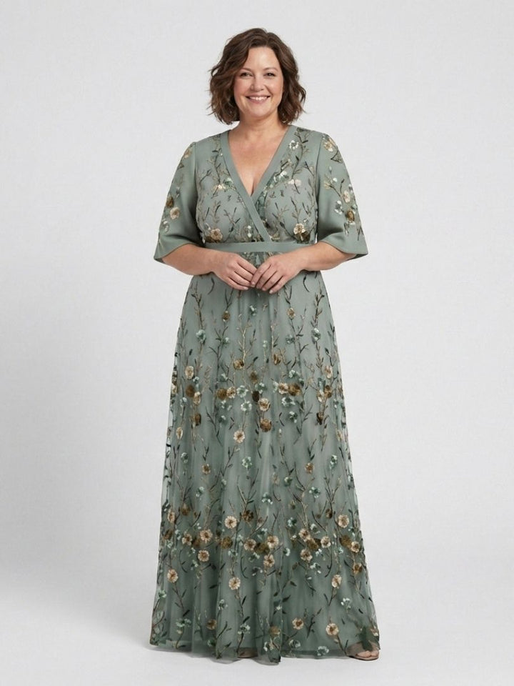 Mia  | Floral V Neck Short Sleeve Maxi Dress