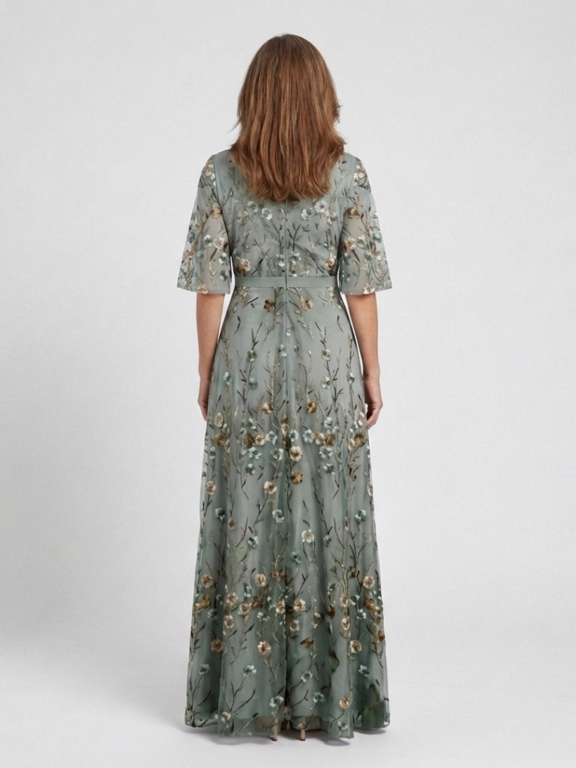 Mia  | Floral V Neck Short Sleeve Maxi Dress
