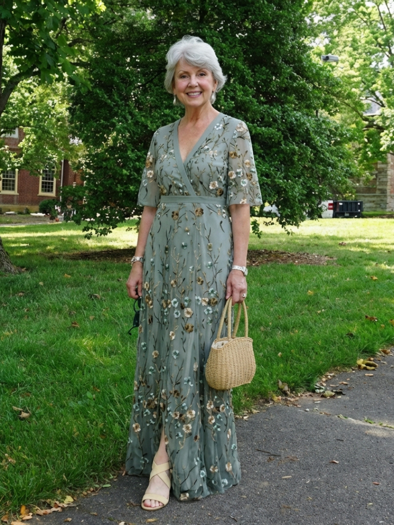 Mia  | Floral V Neck Short Sleeve Maxi Dress