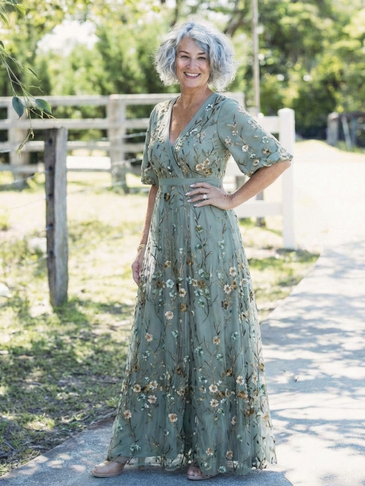 Mia  | Floral V Neck Short Sleeve Maxi Dress