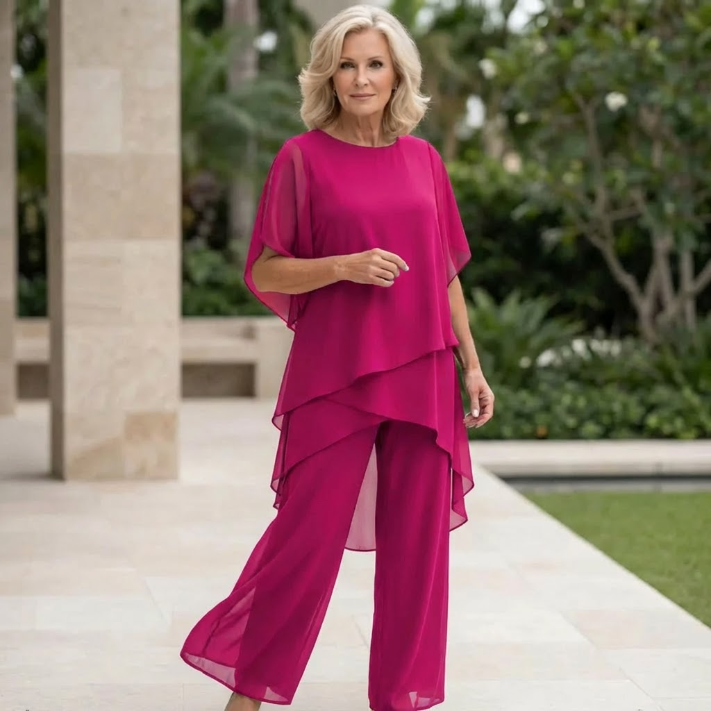 Maeryn - Women's Draped Palazzo Suit — Elegant Two-Piece