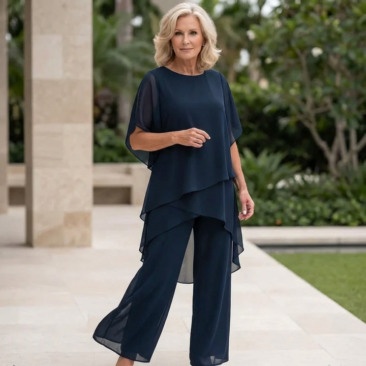 Maeryn - Women's Draped Palazzo Suit — Elegant Two-Piece