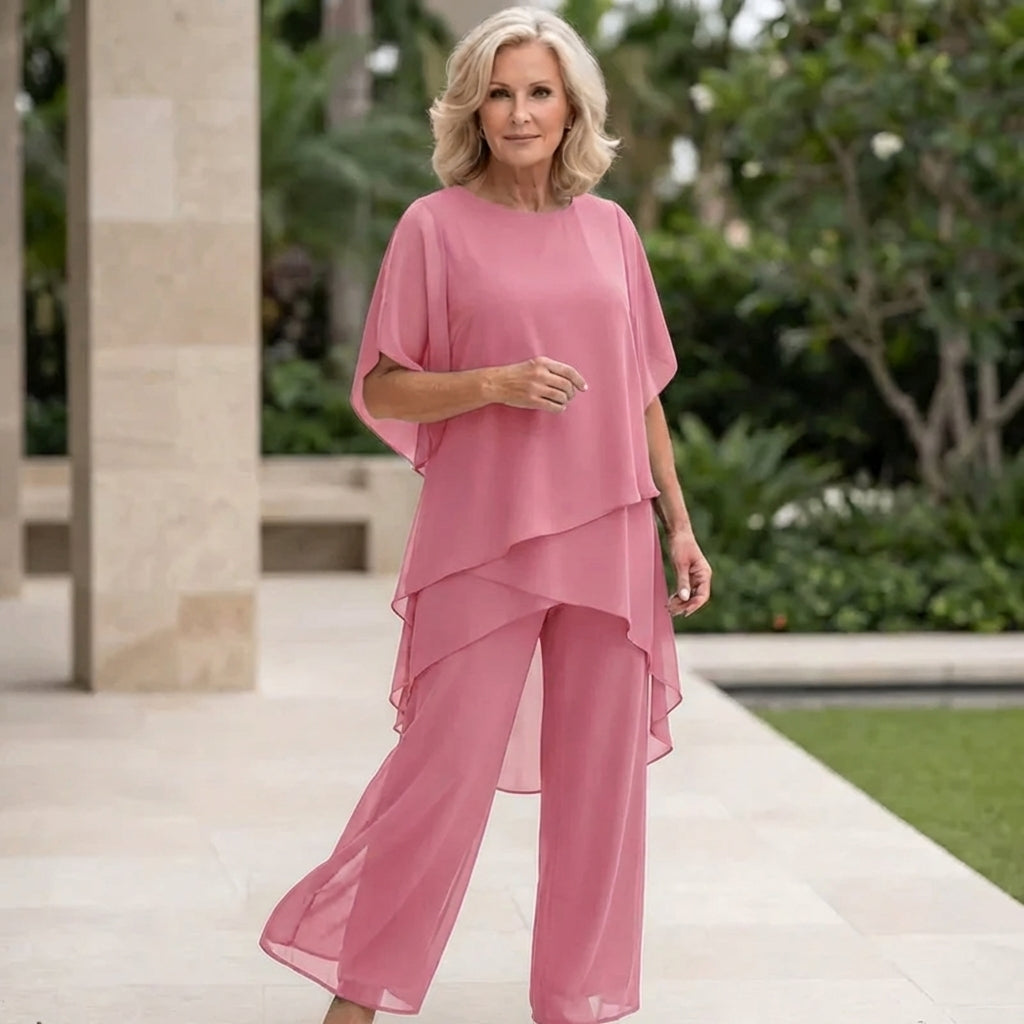 Maeryn - Women's Draped Palazzo Suit — Elegant Two-Piece