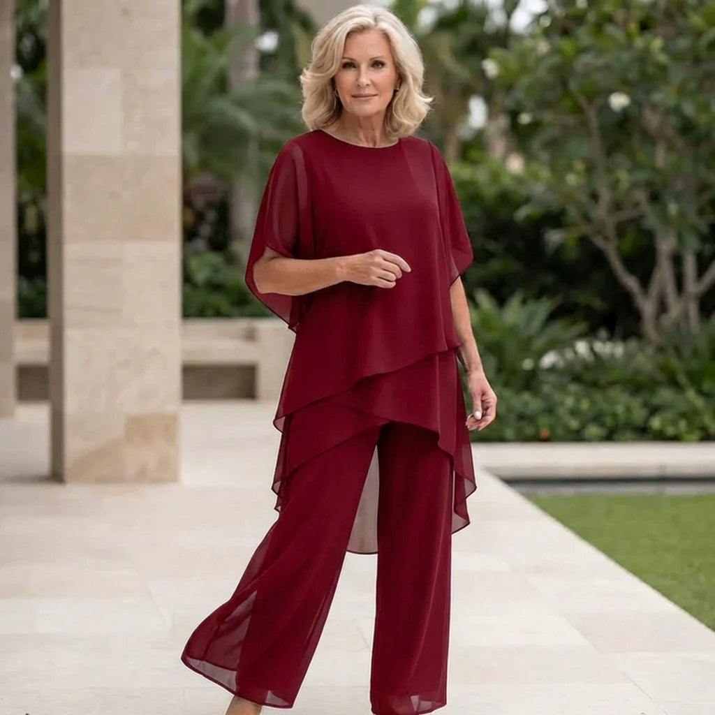 Maeryn - Women's Draped Palazzo Suit — Elegant Two-Piece