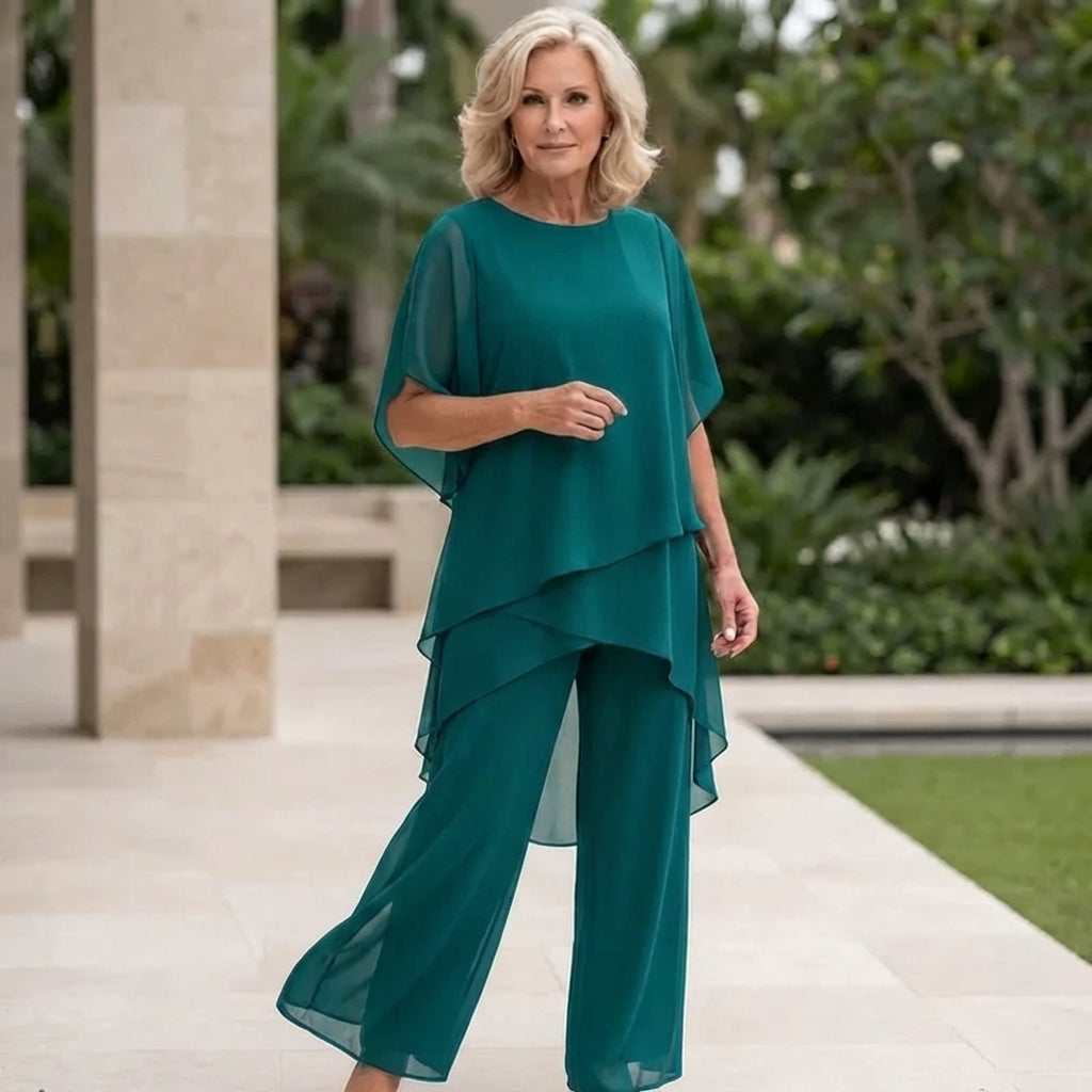 Maeryn - Women's Draped Palazzo Suit — Elegant Two-Piece
