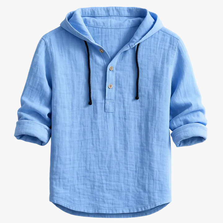 Josh - Men's Hooded Pullover Shirt with Button Placket