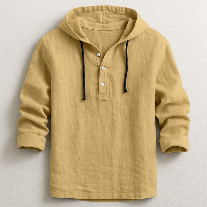 Josh - Men's Hooded Pullover Shirt with Button Placket
