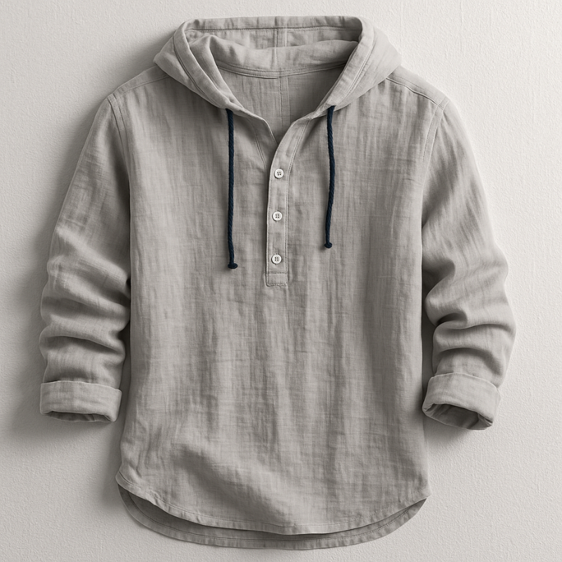 Josh - Men's Hooded Pullover Shirt with Button Placket