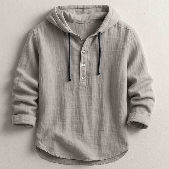 Josh - Men's Hooded Pullover Shirt with Button Placket