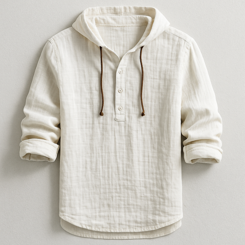 Josh - Men's Hooded Pullover Shirt with Button Placket