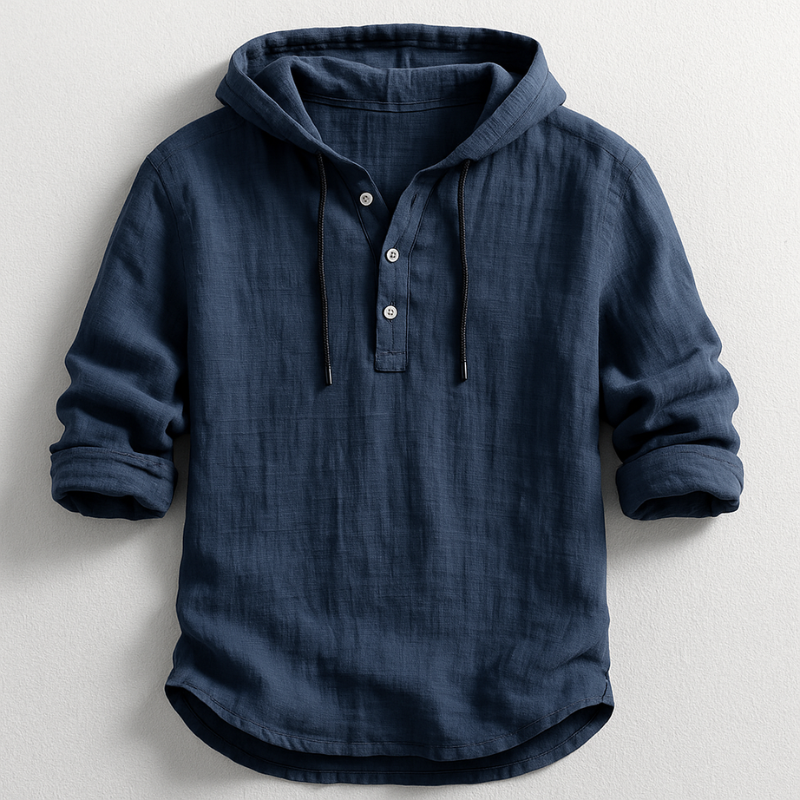 Josh - Men's Hooded Pullover Shirt with Button Placket