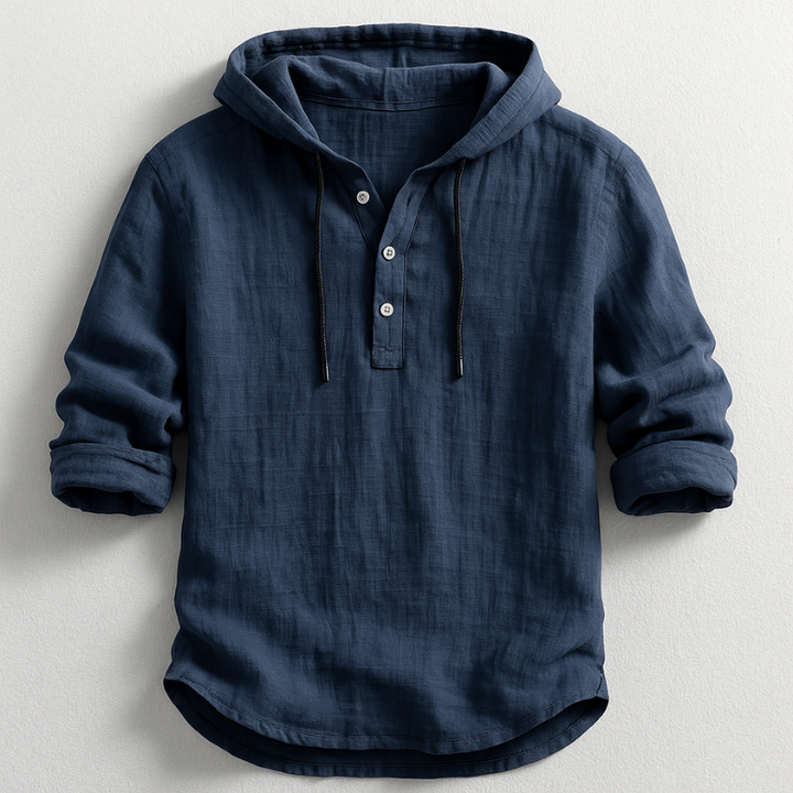 Josh - Men's Hooded Pullover Shirt with Button Placket