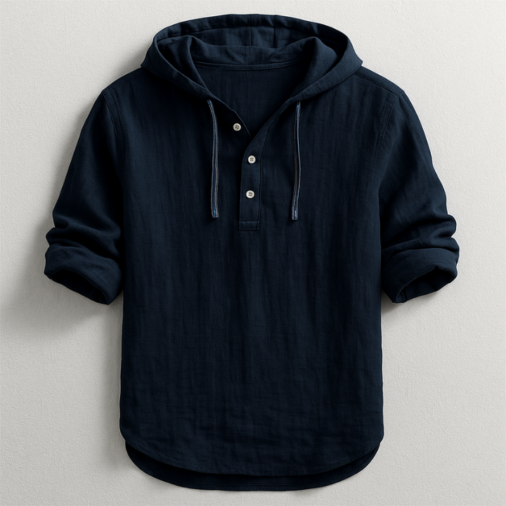 Josh - Men's Hooded Pullover Shirt with Button Placket