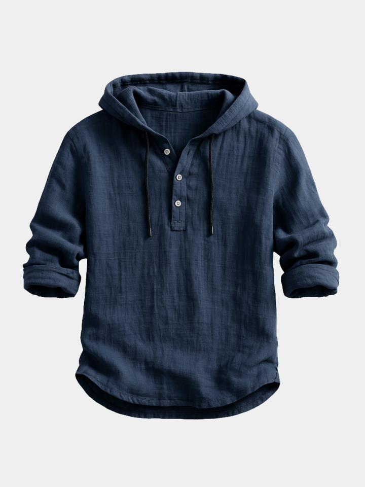 Josh - Men's Hooded Pullover Shirt with Button Placket