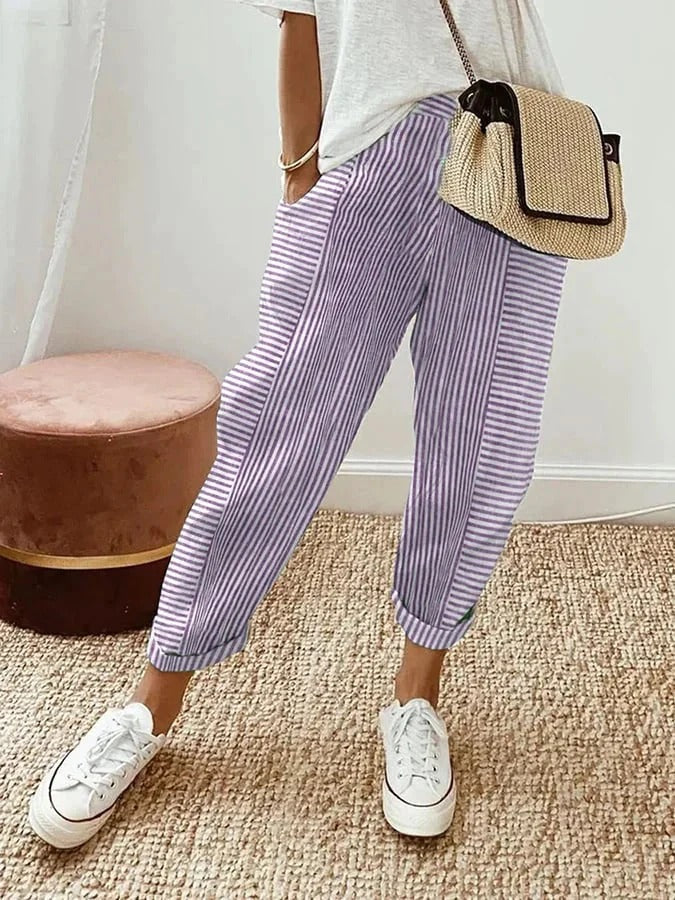 Gabriella | Women's Striped Trousers — Relaxed Casual Fit