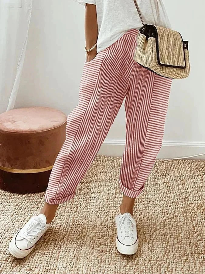 Gabriella | Women's Striped Trousers — Relaxed Casual Fit