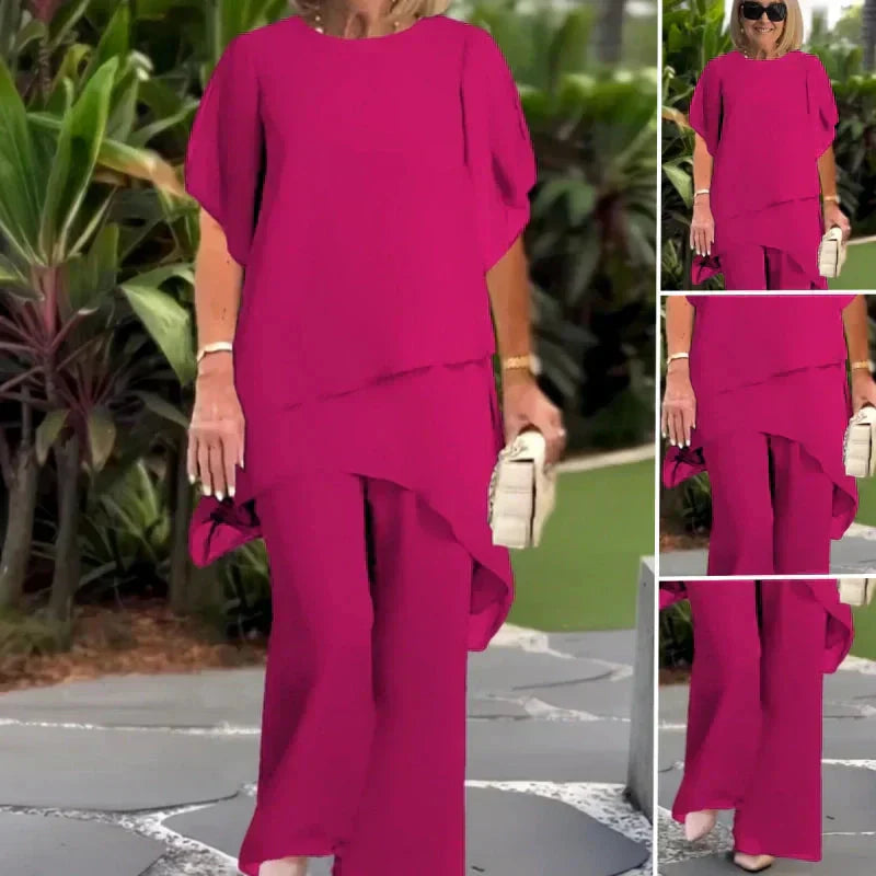 Maeryn - Women's Draped Palazzo Suit — Elegant Two-Piece