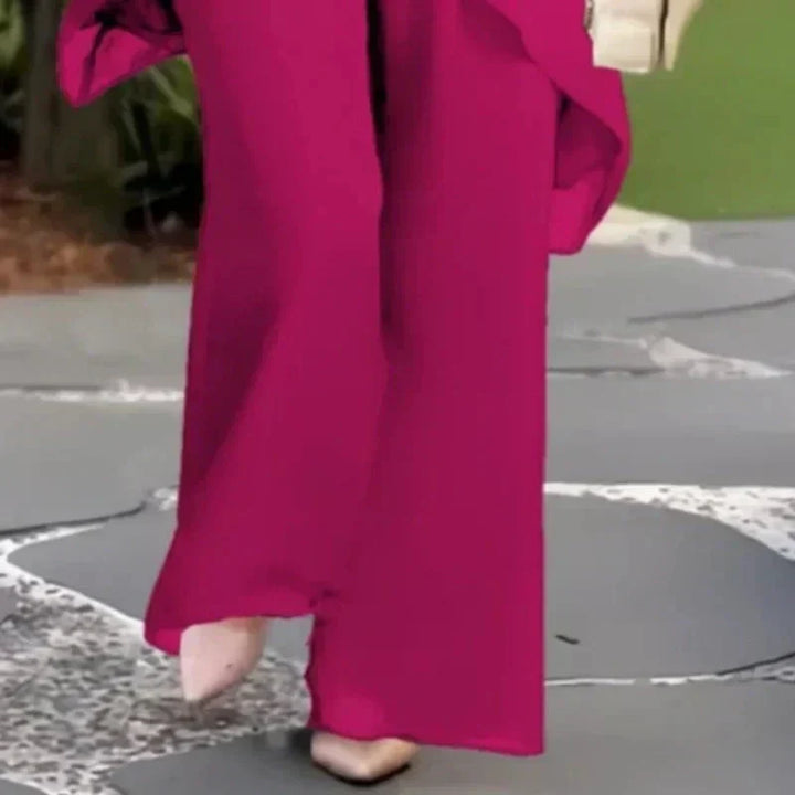 Maeryn - Women's Draped Palazzo Suit — Elegant Two-Piece