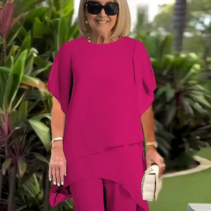 Maeryn - Women's Draped Palazzo Suit — Elegant Two-Piece