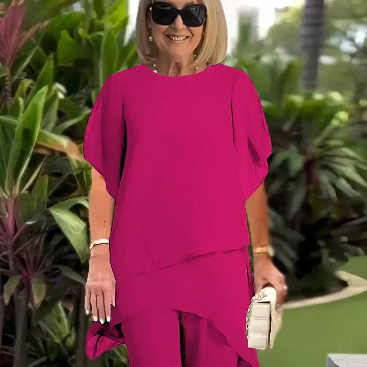 Maeryn - Women's Draped Palazzo Suit — Elegant Two-Piece