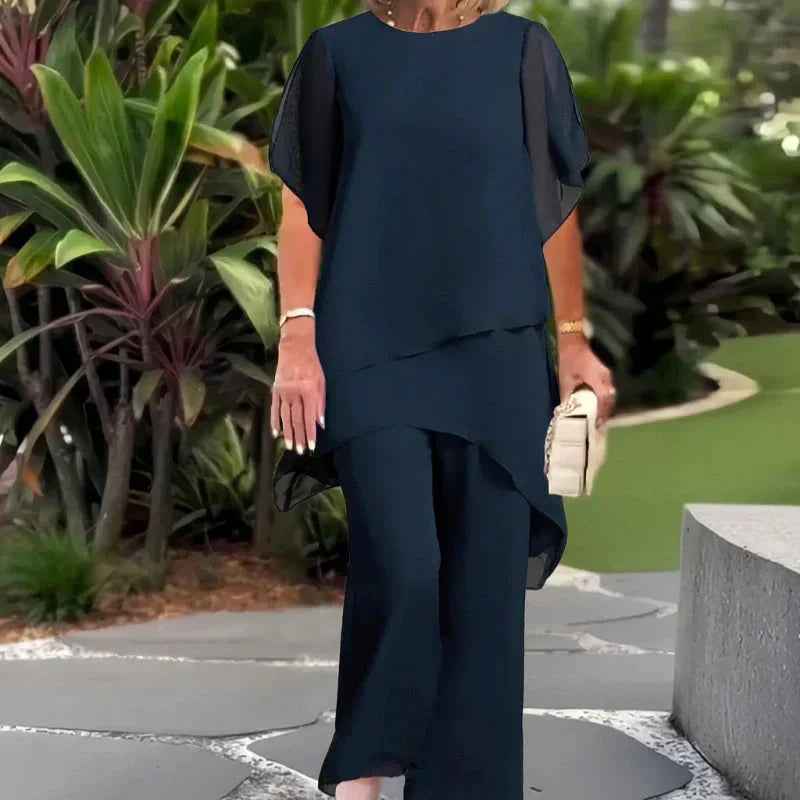 Maeryn - Women's Draped Palazzo Suit — Elegant Two-Piece