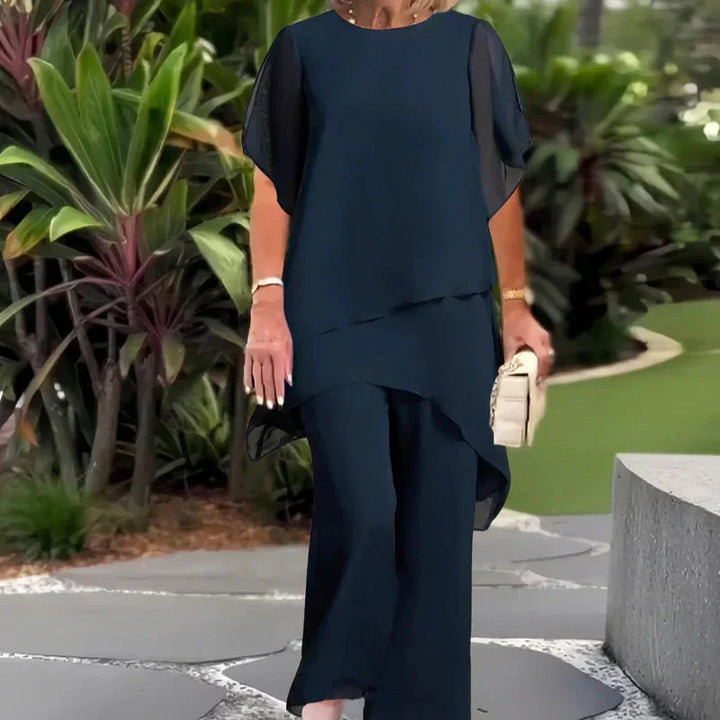 Maeryn - Women's Draped Palazzo Suit — Elegant Two-Piece