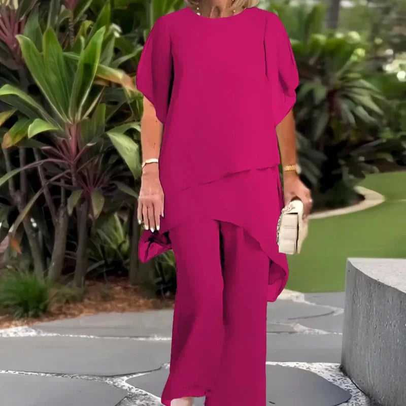 Maeryn - Women's Draped Palazzo Suit — Elegant Two-Piece