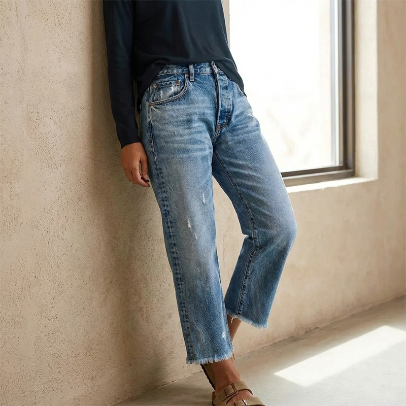 Aberjean™ | Women's Retro Cropped Straight-Leg Jeans