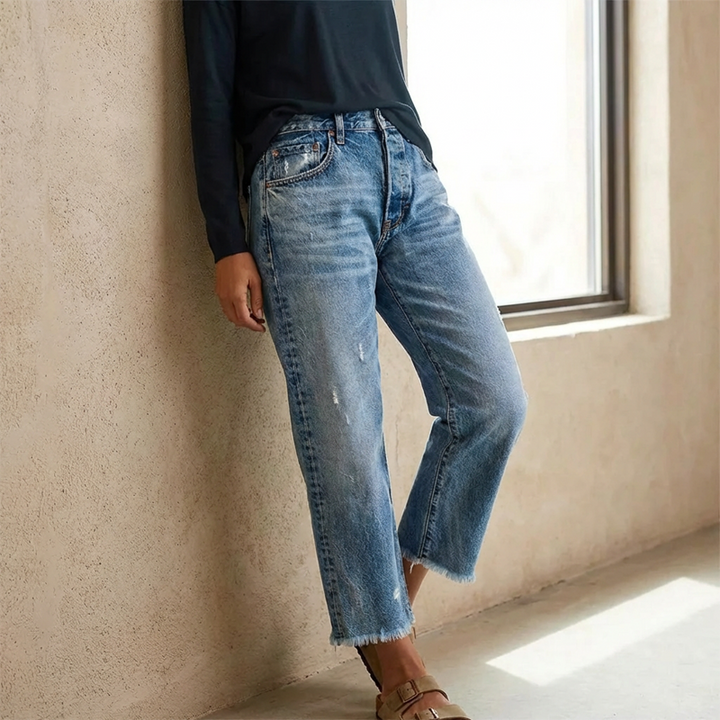 Aberjean™ | Women's Retro Cropped Straight-Leg Jeans