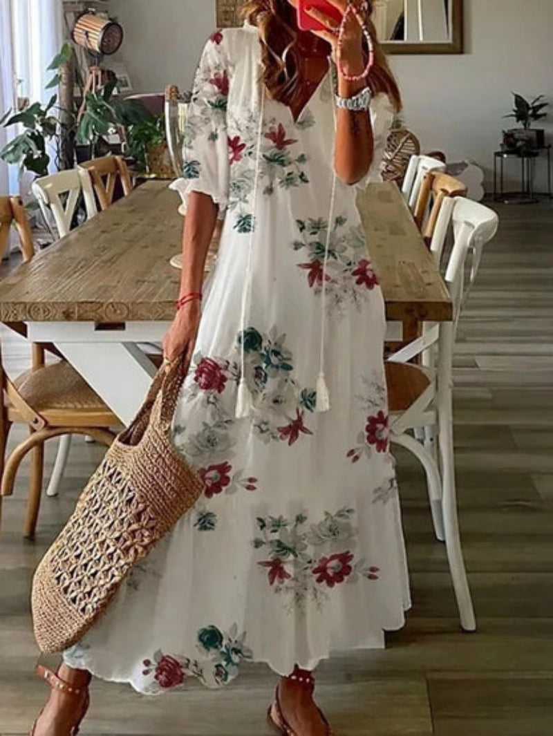 Suzanne | Women's Boho Vintage V-Neck Maxi Summer Dress