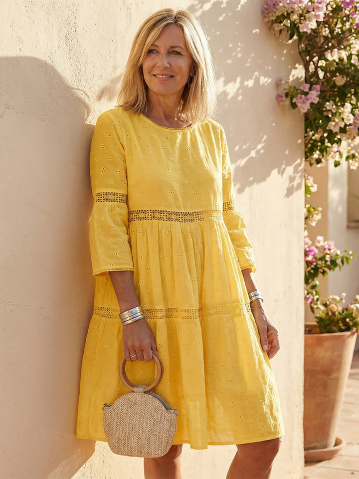 Maristelle - Women's Embroidered Eyelet Midi Dress