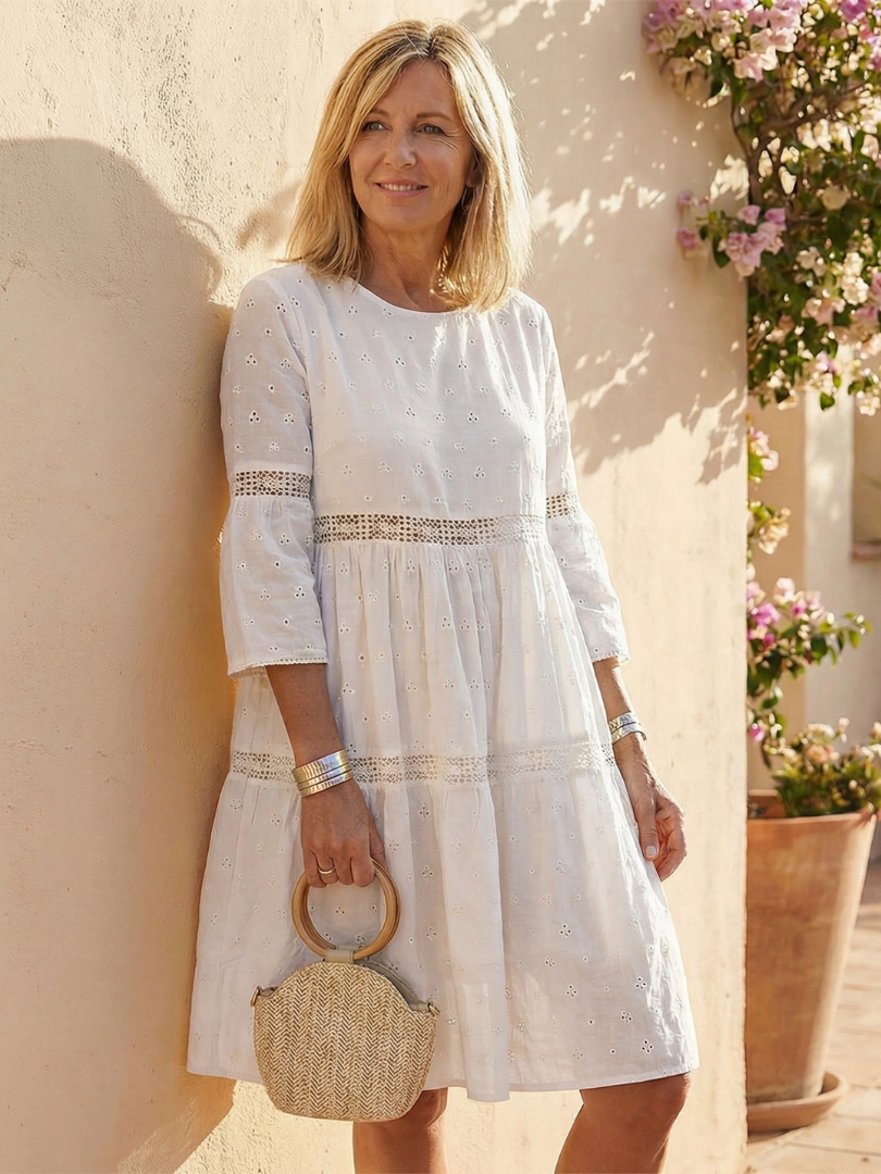 Maristelle - Women's Embroidered Eyelet Midi Dress