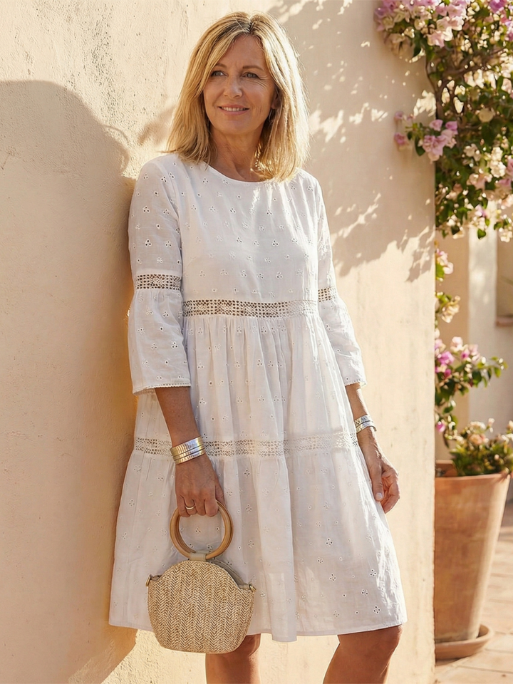 Maristelle - Women's Embroidered Eyelet Midi Dress
