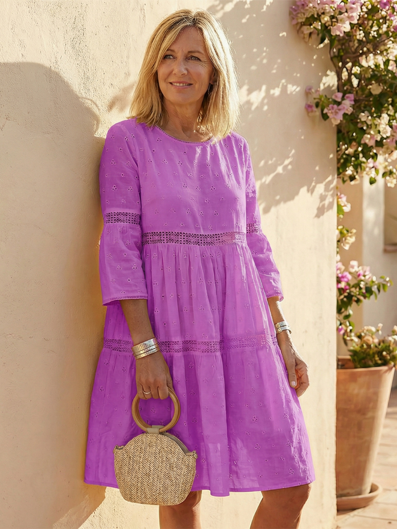 Maristelle - Women's Embroidered Eyelet Midi Dress